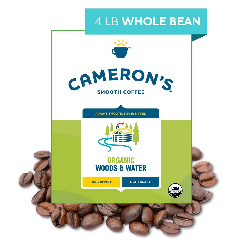 Cameron’s Organic Light Roast Whole Bean Coffee, Woods & Water (64 Ounce)