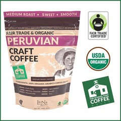 Luna Roasters Medium Roast Organic Peruvian Whole Bean Coffee, 30 Ounce