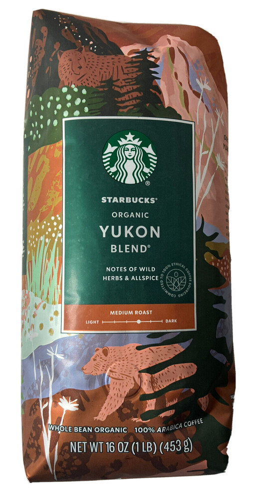 Starbucks Organic Yukon Blend Whole Bean Coffee 1lb / 16oz / 453g Bag – Medium