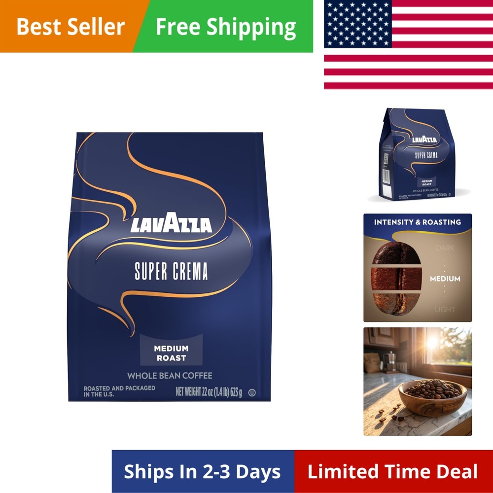 Super Crema Whole Bean Coffee, Medium Espresso Roast, Arabica and Robusta Ble…