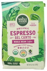 Organic Espresso Bel Canto Whole Bean Coffee Medium-Light Roast Berries & Cocoa