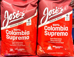 Jose’s Gourmet Coffee 100% Colombian Supremo Medium Roast Whole Bean,2.5 lbs 2pk