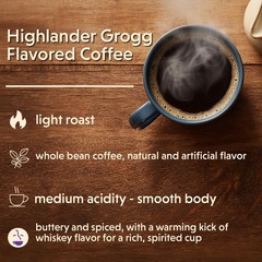 1 Pack Highlander Grogg Flavored Whole Bean Coffee Light Roast 5 Pound Bag