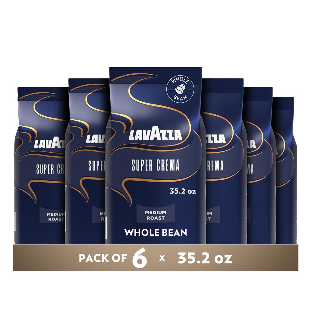 Lavazza Super Crema Whole Bean Coffee, Medium Espresso Roast, Arabica and