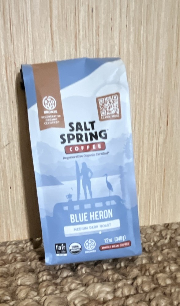 Salt Spring Coffee Blue Heron Medium Dark Roast Whole Bean Organic 12 oz (340 g)
