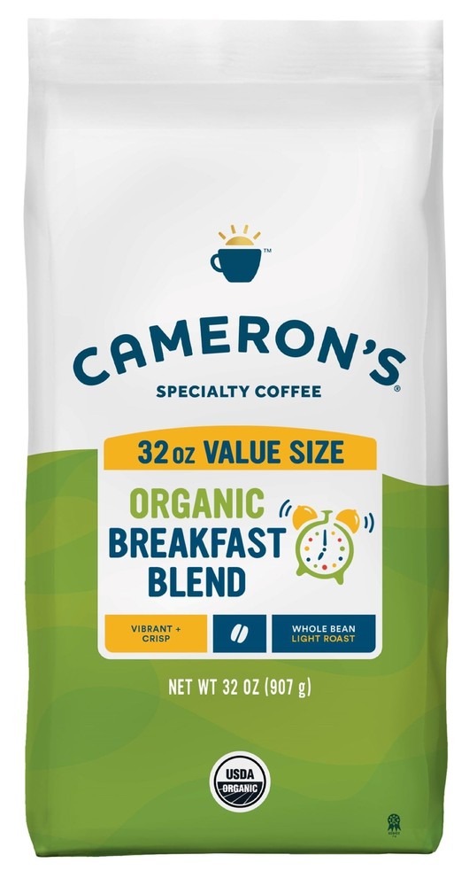 Cameron’s 32oz Organic Breakfast Blend Whole Bean Coffee Light Roast Arabica
