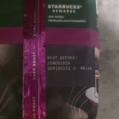 Starbucks Espresso Roast Whole Bean Dark Roast 100% Arabica 340g Molasses