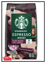 2 Packs Starbucks Espresso Dark Roast Whole Bean Coffee 40 oz Each Pack = 80 oz