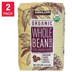 🔥Kirkland Signature USDA Organic Whole Bean Blend 2 lb 2-pack Medium Dark Roast