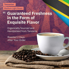 Tanzanian Peaberry Coffee Whole Bean – Single Origin Medium Light Roast, Roasted