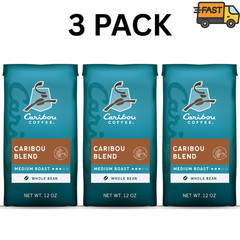 3 Pack Caribou Coffee Caribou Blend Whole Bean Medium Roast 12 oz