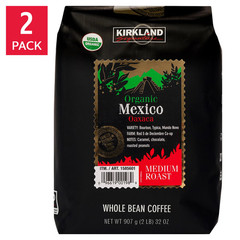 Kirkland Signature Organic Mexico Whole Bean Coffee, USDA Organic 2 Lbs., 2-Pack