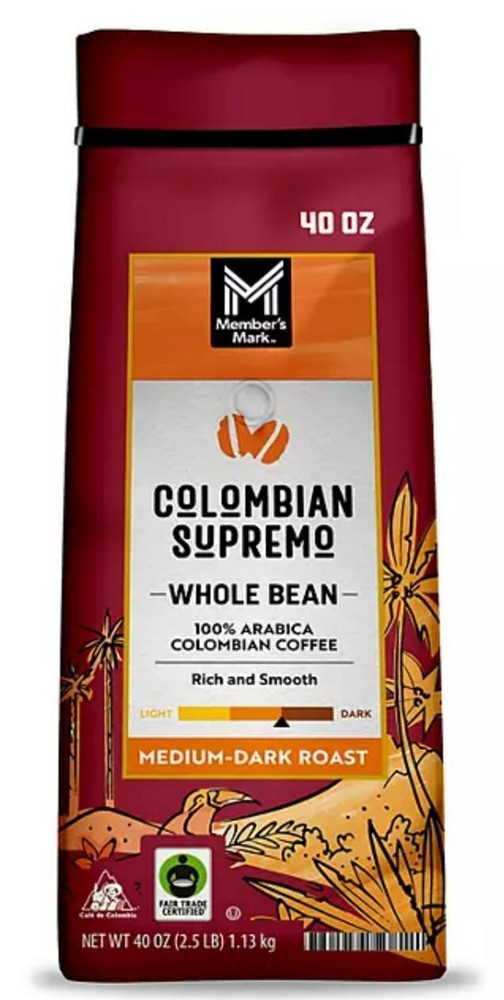 Member’s Mark Colombian Supremo Whole Bean Coffee (40 OZ), Sweet Chocolate &