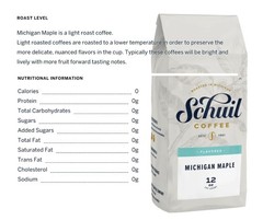 Michigan Maple Whole Bean Coffee Fair Trade Premium Roasted Blend 12 Ounce