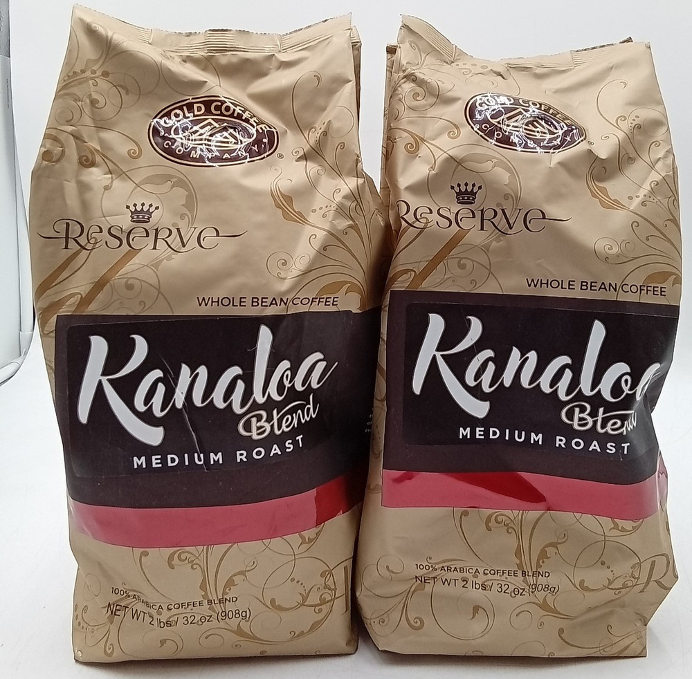 Gold Coffee Arabica Kanaloa Blend Medium Roast Whole Bean 2lbs Pack of 2 BB 3/27