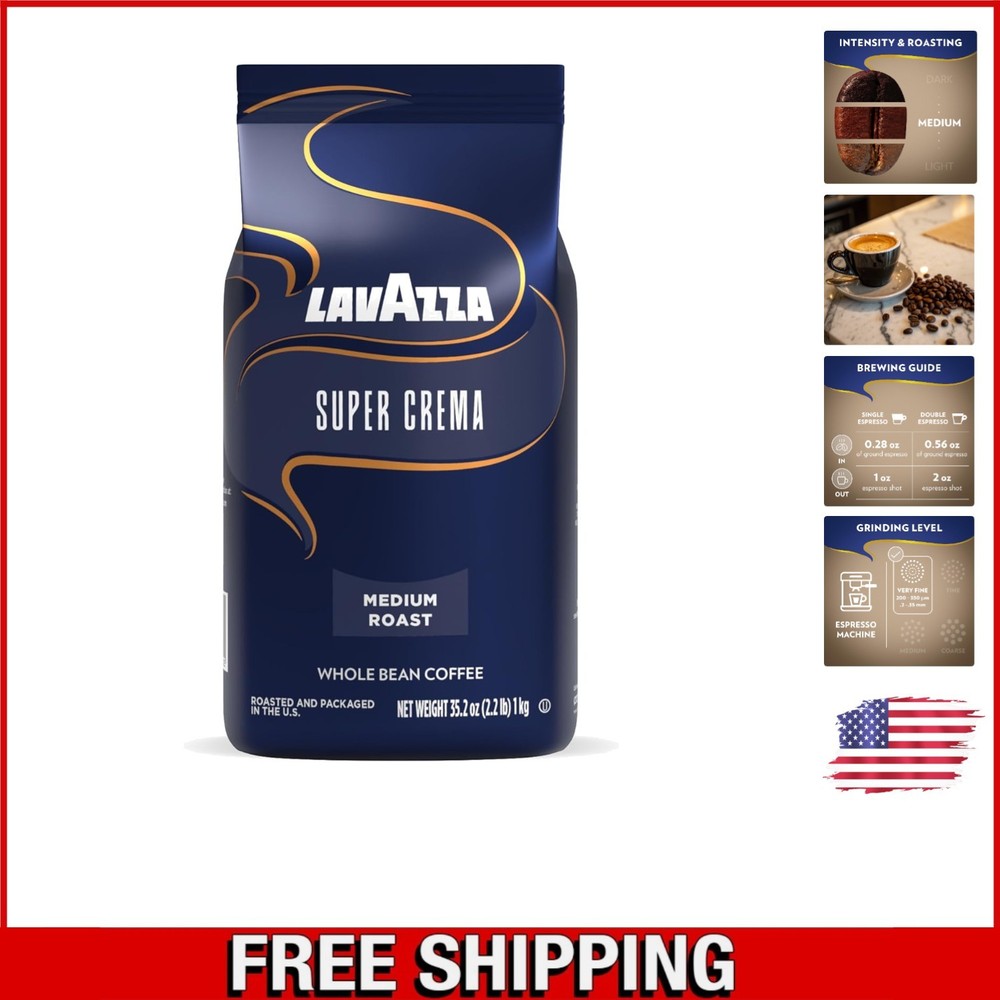Super Crema Coffee, 2.2 lb Whole Bean, Arabica & Robusta Espresso Blend