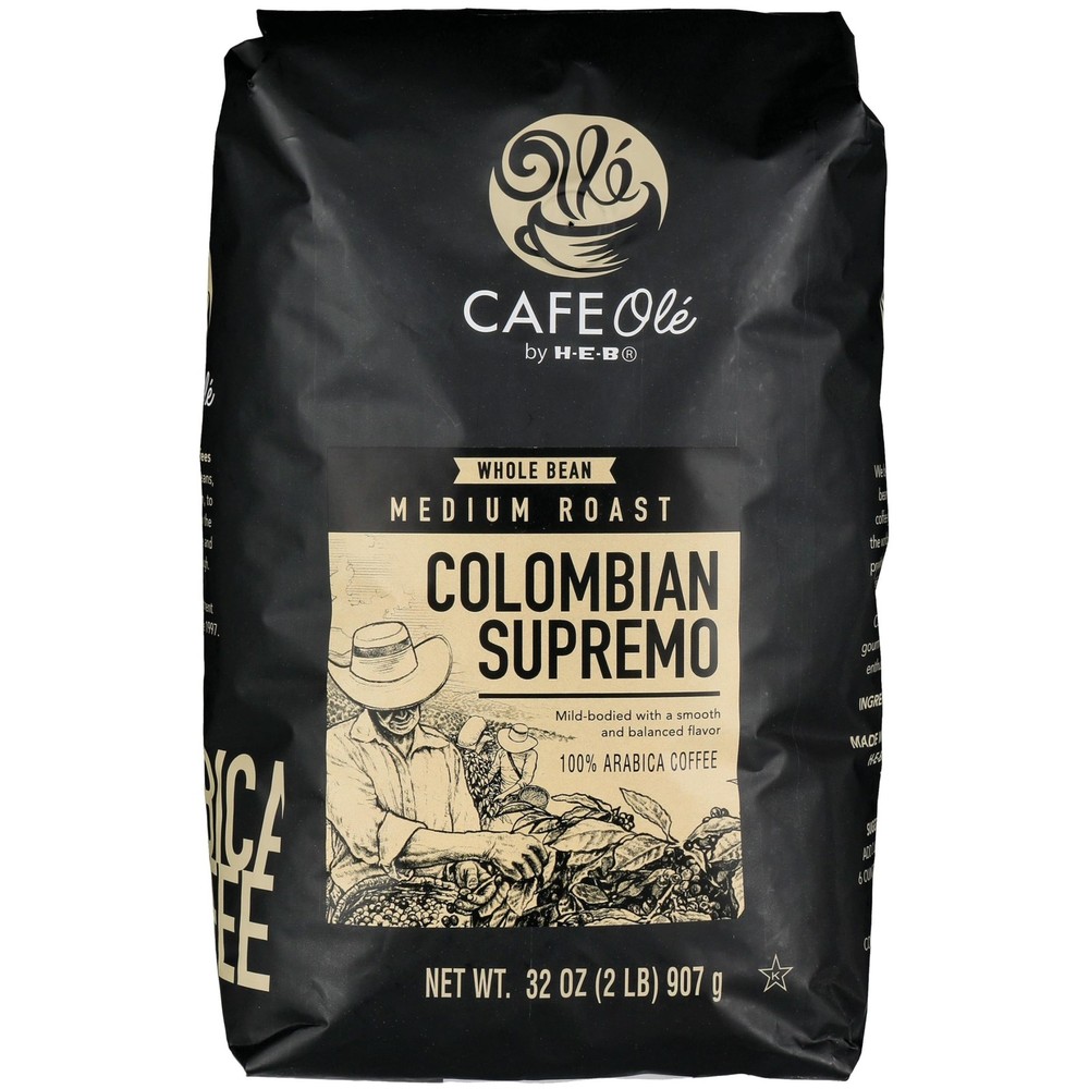 CAFE Ole Colombian Supremo Coffee Whole Bean Medium Roast by H-E-B, 2 lbs