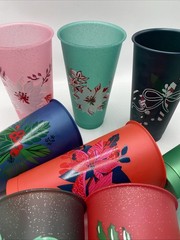 Starbucks Glitter Cold Cups Carnation Floral Print Holiday Christmas Plastic 10