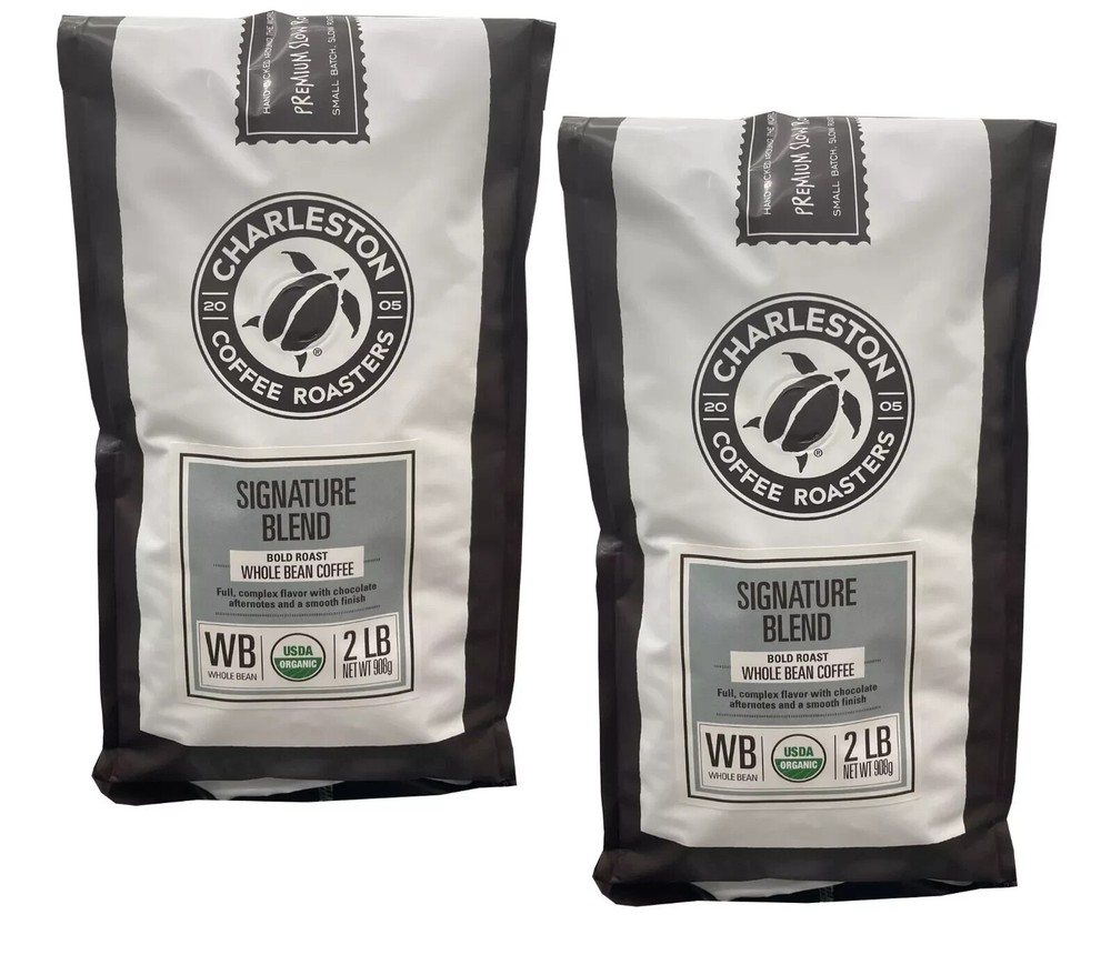 2 Packs Charleston Coffee Roasters Organic Dark Roast Signature Blend 2 Lb