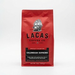 Lacas Colombian Supremo Whole Bean Coffee 12 oz Medium Roast Single Origin