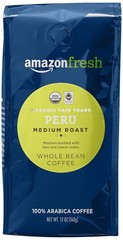 Peru Whole Bean Fair Trade Organic Medium Roast Arabica Coffee 12 Oz Bag