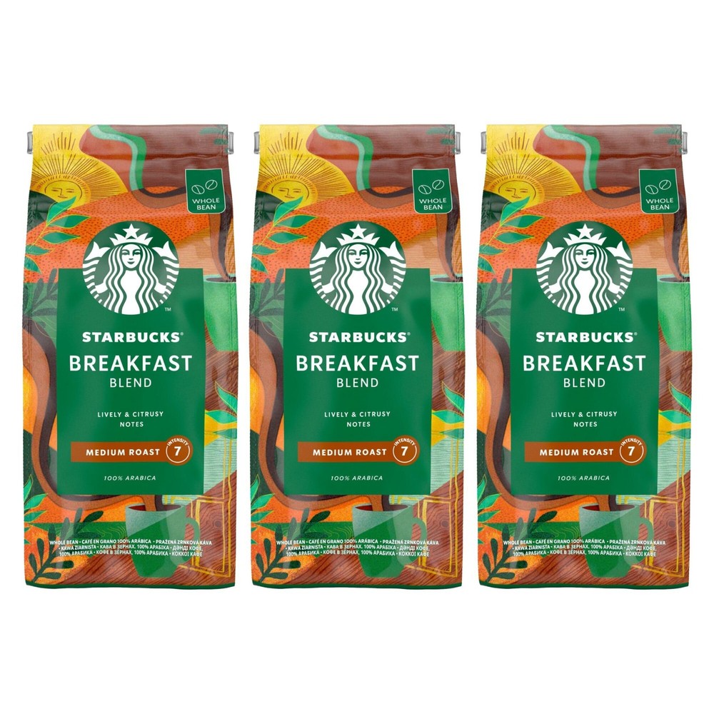 3 x Starbucks BREAKFAST BLEND – Coffee Beans Bag 3 x 450g / 15.9oz