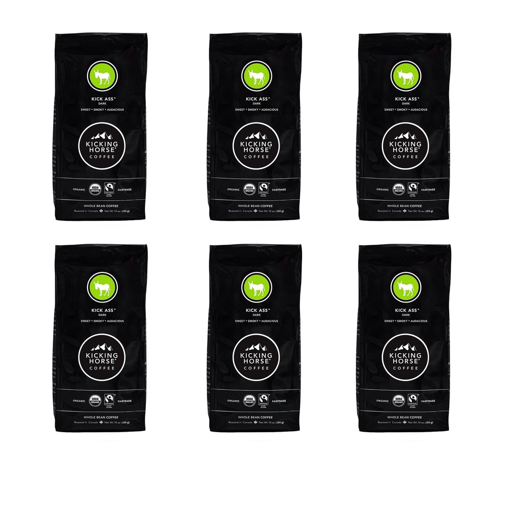 Kicking Horse Coffee, Kick Ass, Dark Roast, Whole 10 Ounce (Pack of 6), Black