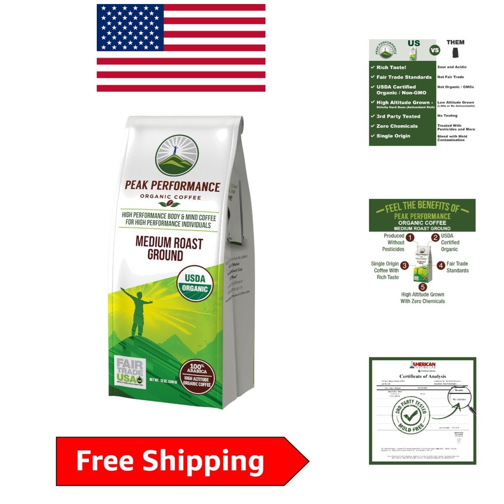High Altitude Organic Coffee – Fair Trade, Low Acid Medium Roast Bag 12 oz