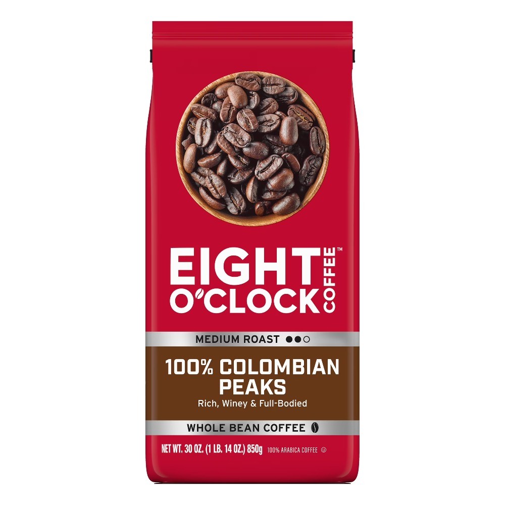 Eight O’Clock Coffee Medium Roast Whole Bean 100% Colombian Peaks Coffee 30 oz
