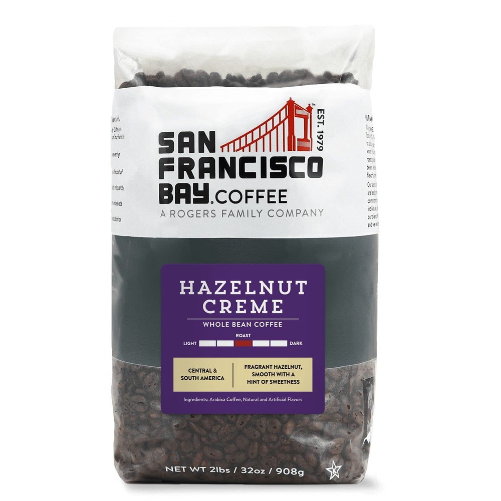 Whole Bean Coffee – Hazelnut Crème (2lb Bag), Flavored, Medium Roast