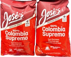 Jose’s 100% Colombia Supremo Whole Bean Coffee, Medium, 2.5 lbs, 2-pack