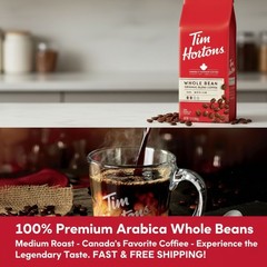 Tim Hortons Original Medium Roast Whole Bean Coffee 100% Arabica 32oz Bag