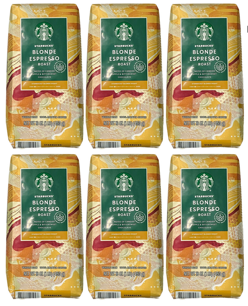 SIX Starbucks Blonde Espresso Whole Bean Coffee 1lb 16oz 453g Bag Light Roast