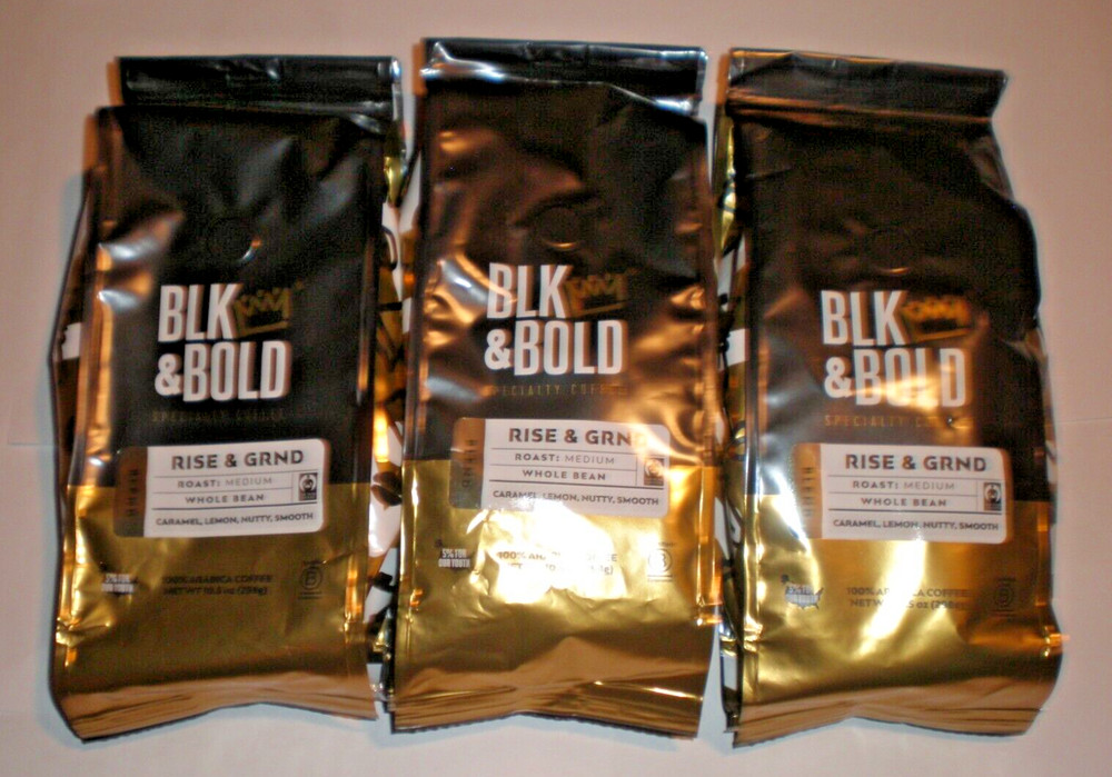 BLK & BOLD Specialty Coffee RISE & GRND Whole Bean Medium Roast 3 Bags 10.5 OZ