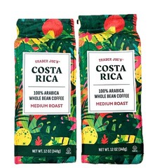 2 X Trader Joe’s Costa Rica 100% Arabica Whole Bean Coffee Medium Roast 12 Oz Ea