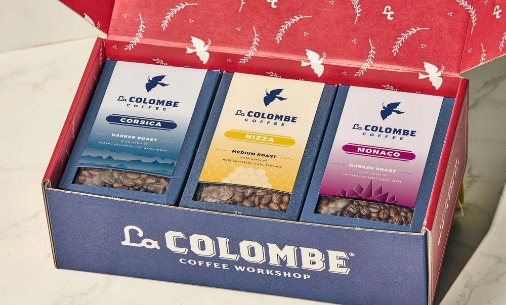 LA COLOMBE COFFEE BEST SELLERS GIFT BOX DARK-MEDIUM ROAST WHOLE BEAN 36OZ