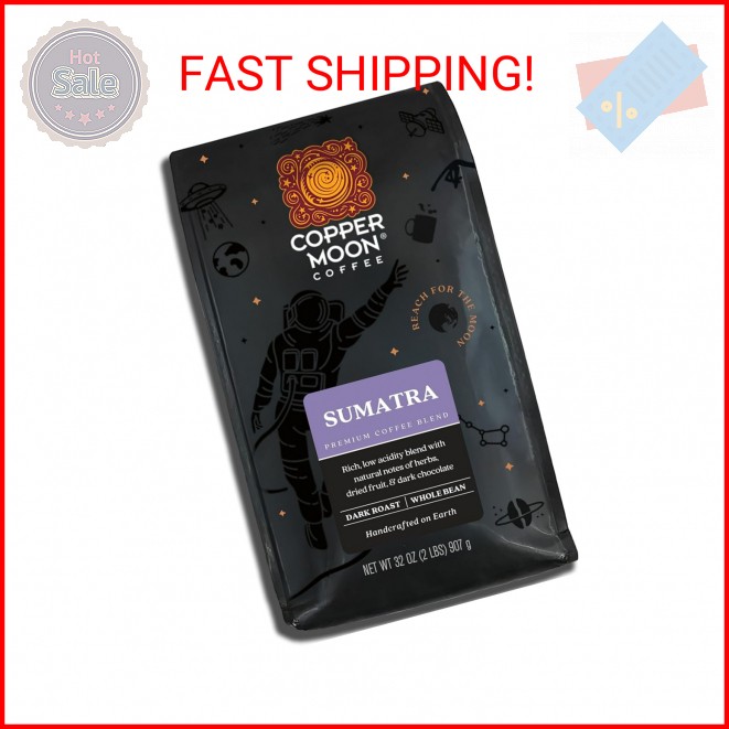 Copper Moon Dark Roast Whole Bean Coffee, Sumatra Blend, 2 Lb