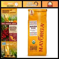 Organic Medium Roast Whole Bean Coffee 5lb – Mayan Blend, 100% Arabica, Low Acid
