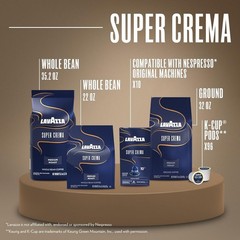 Super Crema Whole Bean Coffee 2.2 lb Medium Roast for Espresso, Arabica & Rob…
