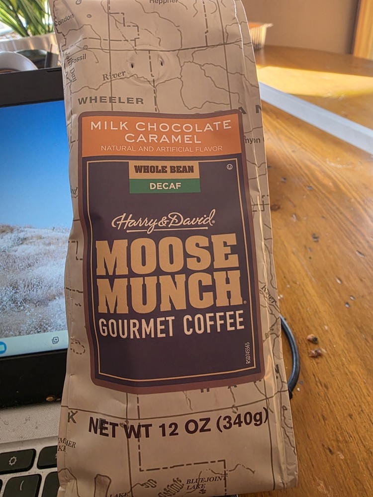 Harry & David Moose Munch Milk Chocolate Caramel DECAF WHOLE BEAN Gourmet Coffee