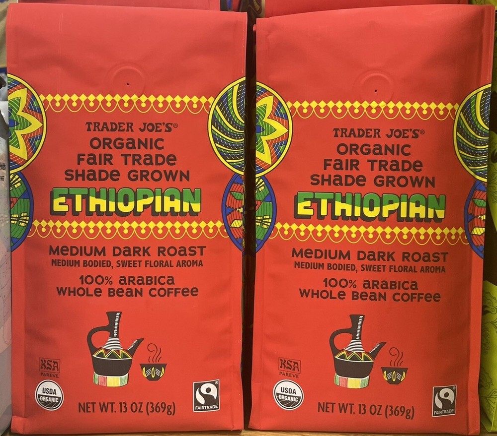 2 Packs Trader Joe’s Organic Fair Trade Shade Grown Ethiopian Coffee 13 oz Each
