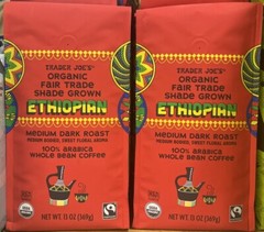 2 Packs Trader Joe’s Organic Fair Trade Shade Grown Ethiopian Coffee 13 oz Each