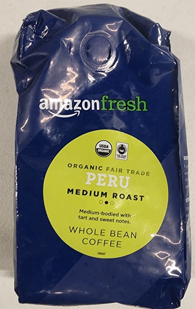 Organic Fair Trade Peru Whole Bean Coffee, Medium Roast, 12 Oz 02/24/26