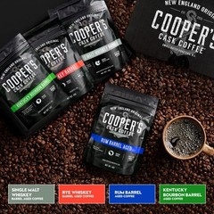 Bourbon & Whiskey Barrel Aged Coffee Box Set with Four Whole Bean Single Orig…