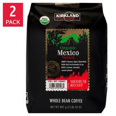 Kirkland Signature Organic Mexico Whole Bean Coffee, USDA Organic 2 Lbs., 2-Pack