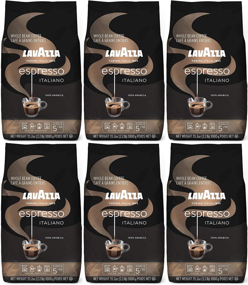 6 PACK – Lavazza Caffe Espresso Italiano Whole Bean, Medium Roast 2.2 lbs bag