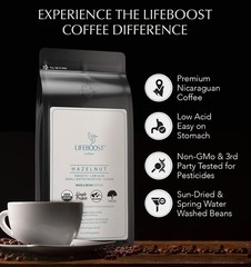 Hazelnut Whole Bean Coffee – Organic, Low Acid, Non-GMO Hazelnut Flavored Cof…