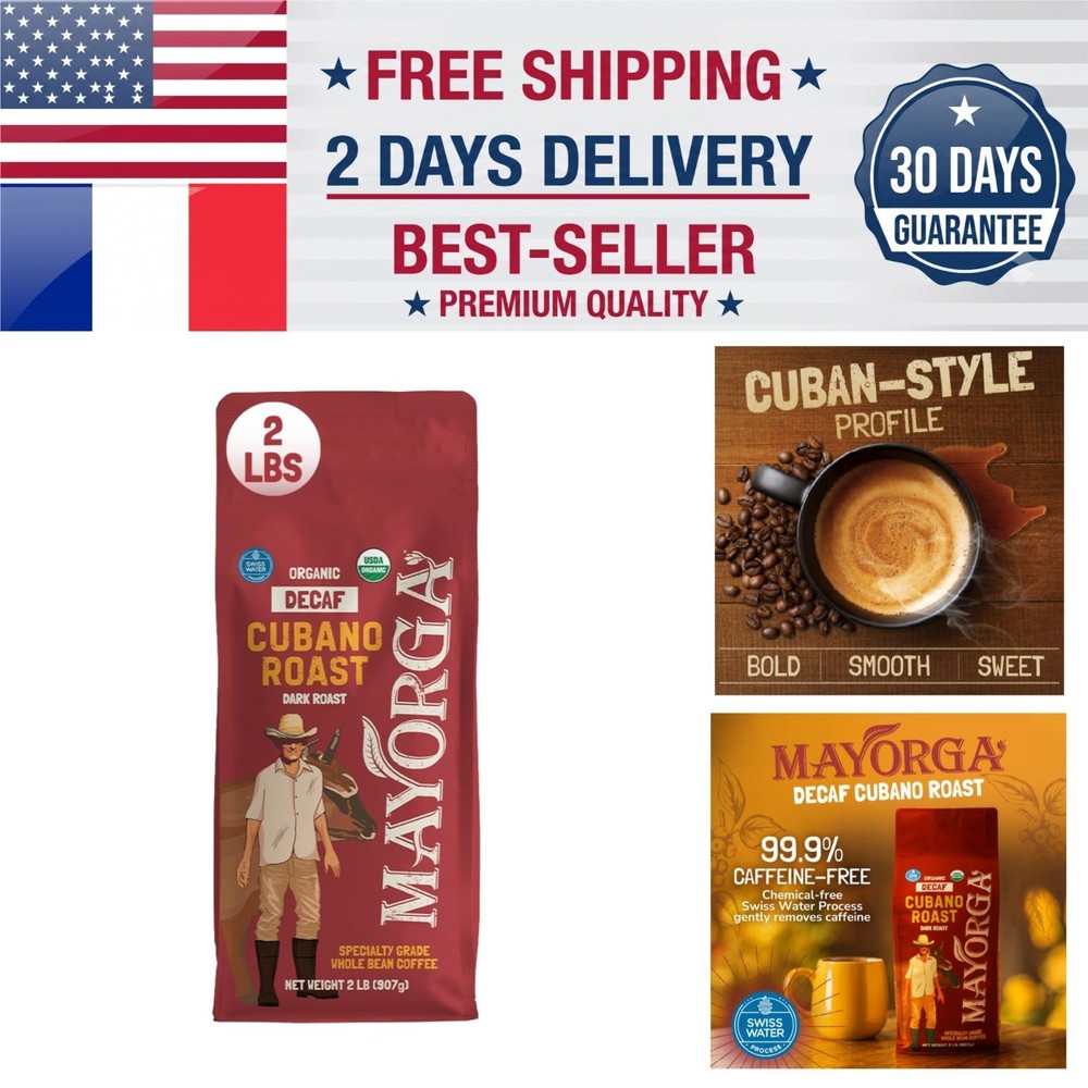 Mayorga Decaf Coffee 2lb Dark Roast Organic Whole Beans