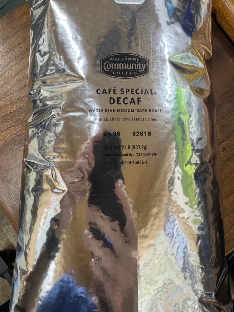 Community Coffee Cafe Special Decaf Whole Bean Medium-Dark Roast 2 lbs 4/16/2026