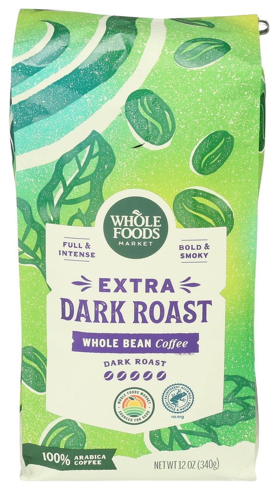Whole Foods Market, Extra Dark Roast Bean Coffee, 12 Ounce (Pack of 1)
